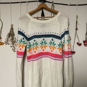 American Eagle Outfitters Cream Sweater with Colorful Floral Design